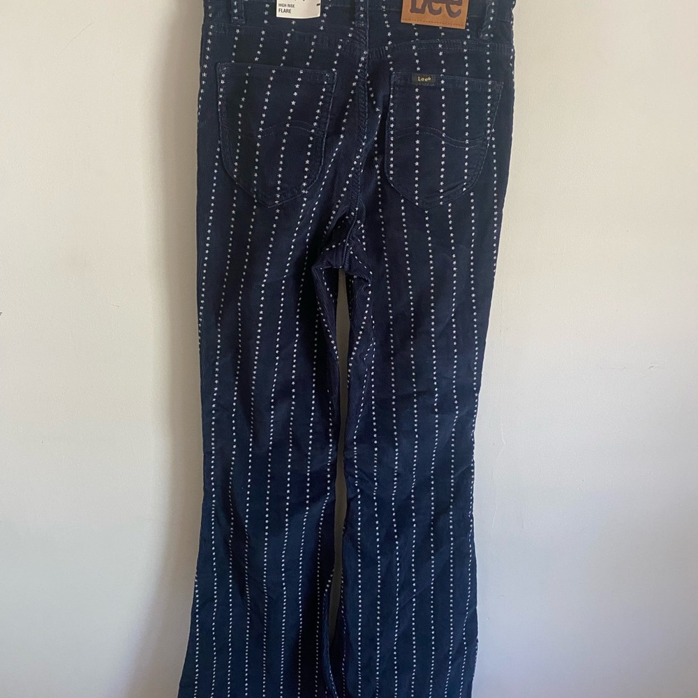 Lee Navy High Rise Flare Corduroy Start Striped Pants Western Stagecoach - Picture 4 of 6